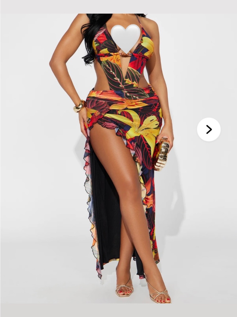 Tropical Cutout Women’s Dress in Multi Yellow